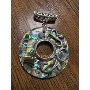 Abalone Removable Ornate Donut Pendant Silver Tone Vintage For Necklace